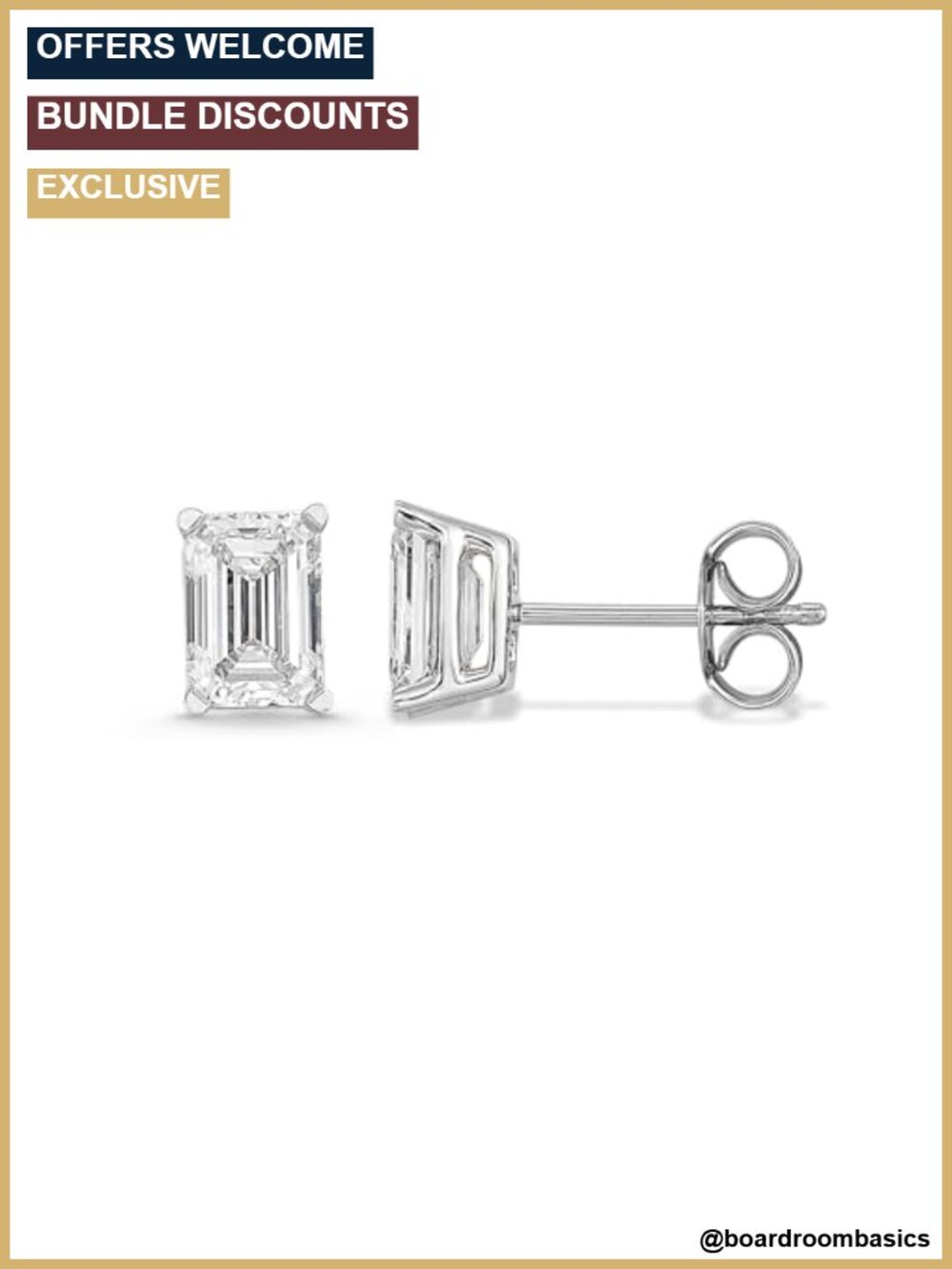 0.66 Ct Emerald Cut Lab Grown Diamond Stud Earrings 14K White Gold